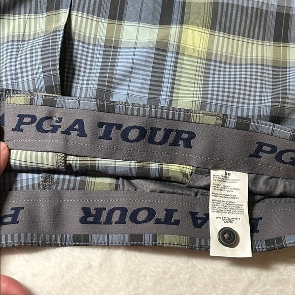 PGA Tour Mens Golf Shorts Plaid Pattern Gray Blue‎ Yellow Casual - Picture 5 of 5